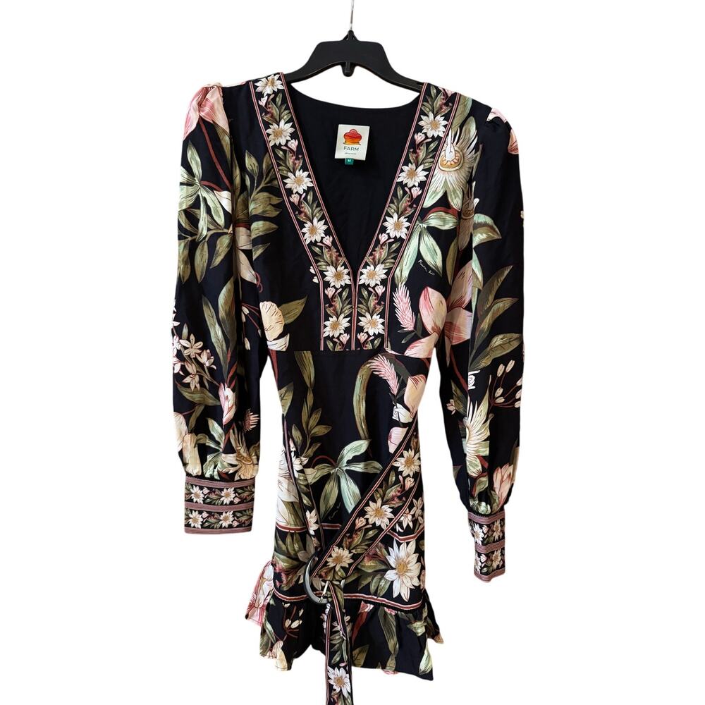 Farm Rio Black Surreal Flowers Long Sleeve Mini Dress size small (New) - Picture 5 of 7